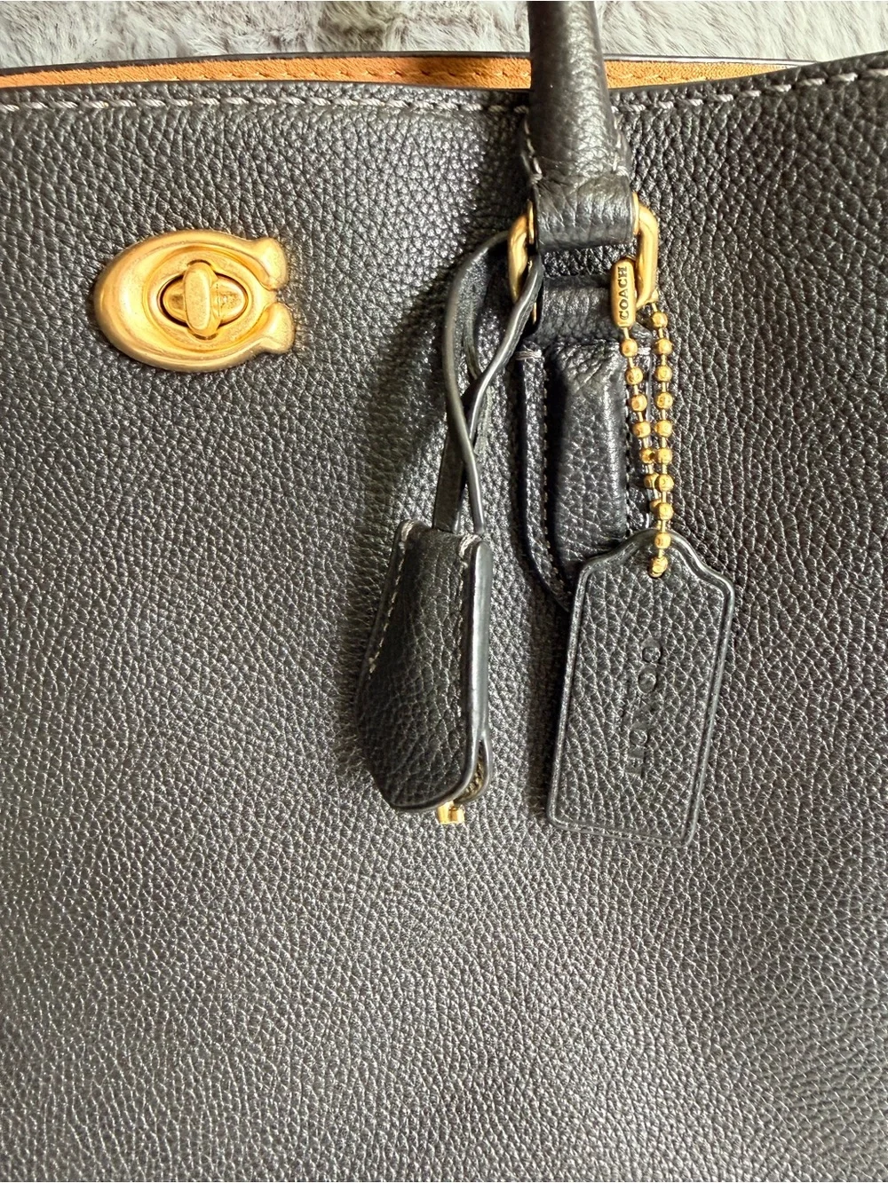 Coach Black Leather Laptop Tote with Gold Hardware